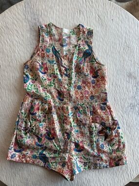 Sleeveless Multicolor Floral & Bird Print Romper
